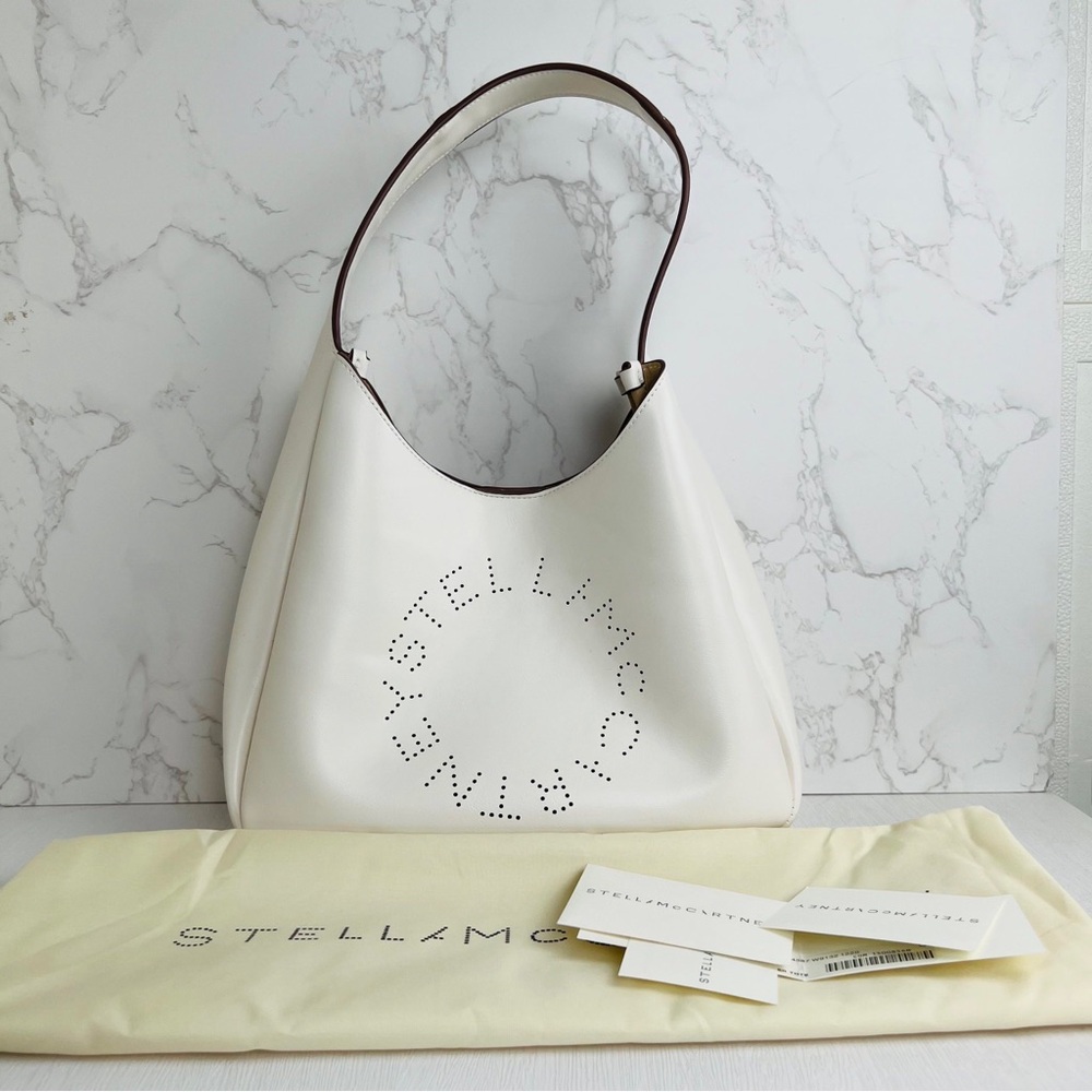 NEW Stella McCartney Logo Slouchy Hobo Tote Bag in white